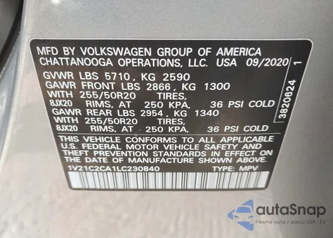 2020 Volkswagen Atlas Cross Sport 2.0T Se W/Technology/2.0T Se W/Technology R-Line из США, поврежденный, VIN 1V21C2CA1LC230840